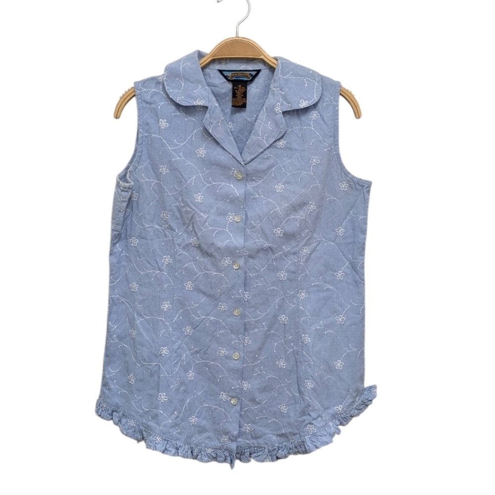 Shaver lake 90s Vintage Cotton Chambray Embroidered Cottagecore Blouse